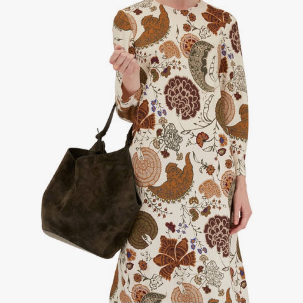LAFAYETTE 148 NEW YORK - Tan Floral Midi Dress. Size-12 NWOT
